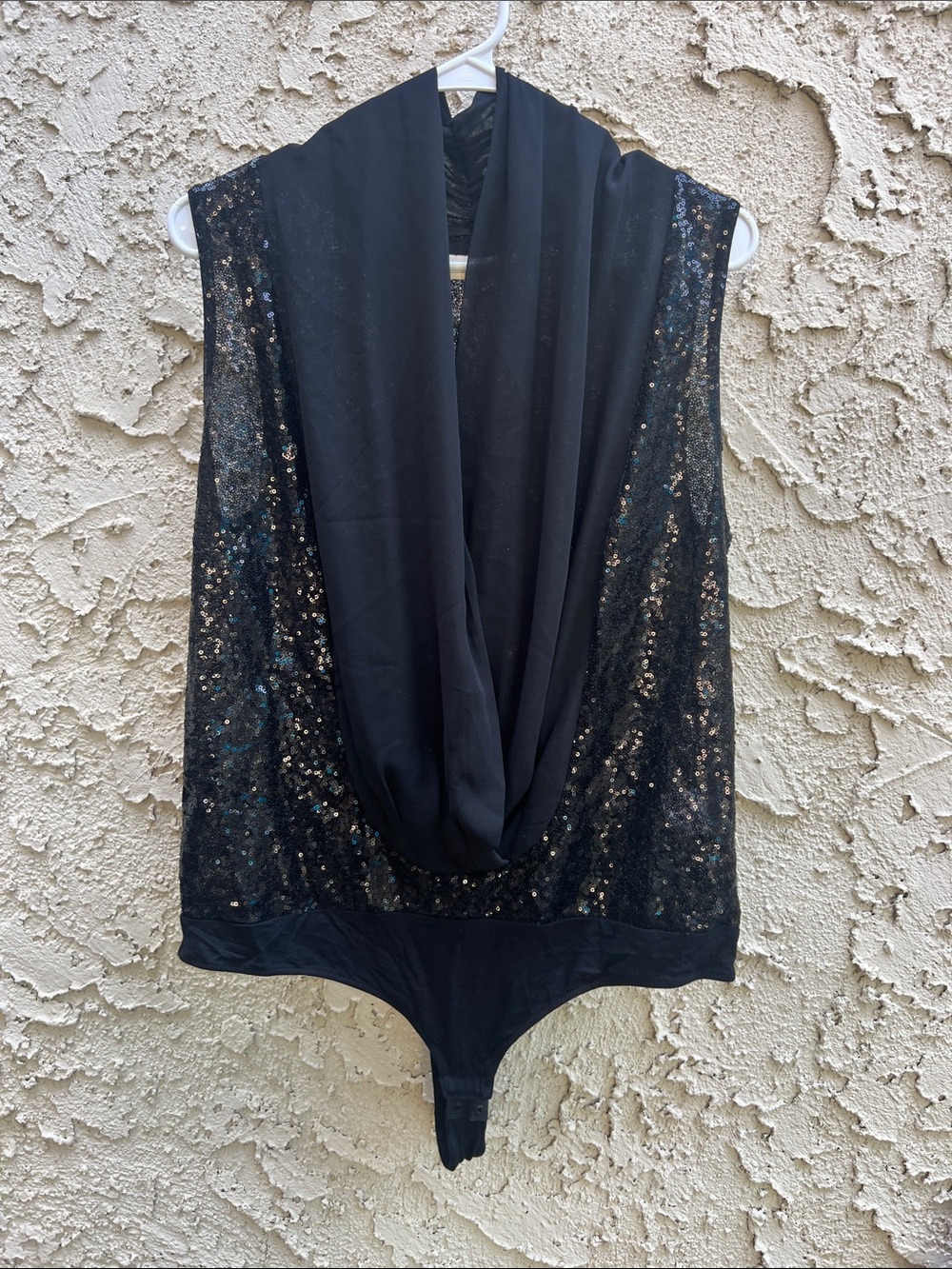eva mendes for New York & Company Black Sequin Draped Bodysuit